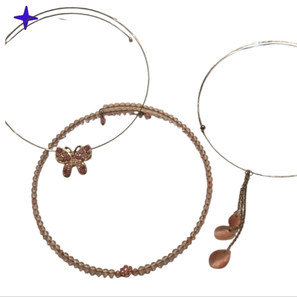 Elegant Pink Butterfly and Teardrop Charm Wire Necklace 90s Y2k Set